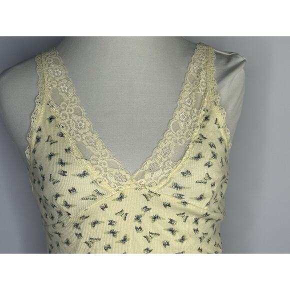 Lace Trim Y2K Tank Top Sz M Cottagecore Coquette Fairy Butterflies Butter Yellow - Picture 2 of 6